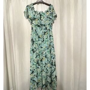 Women's Off-Shoulder‎ Rabbit Rabbit Rabbit Floral Ruffle Flowy Maxi Dress Sz 16